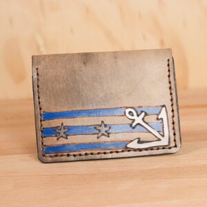 Mighty Fold Wallet Stu pattern with anchor and stars white, gray, blue and antique black image 1