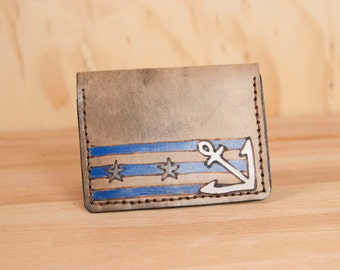 Mighty Fold Wallet -  Stu pattern with anchor and stars - white, gray, blue and antique black