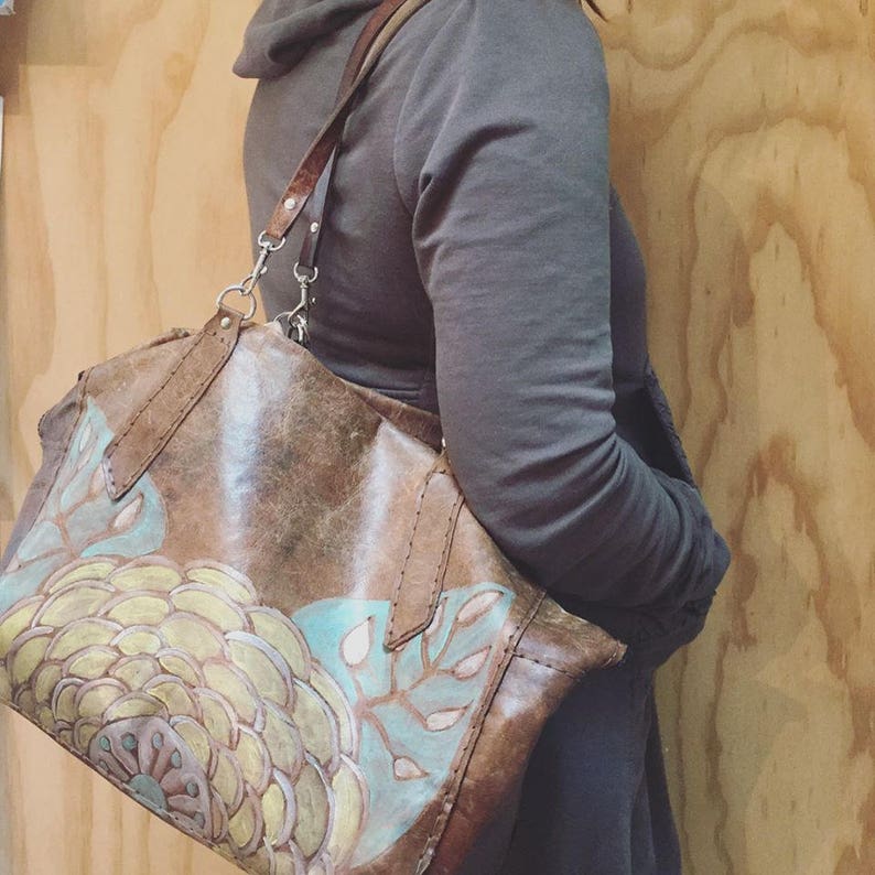 Mandala Pattern in aqua Oversize Purse pink Diaper Bag Leather Tote Leather Weekender Bag for Women and antique brown Laptop