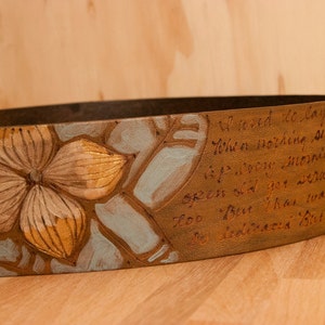 Leather Guitar Strap Antique Brown Personalized Smokey Pattern with Flowers image 1
