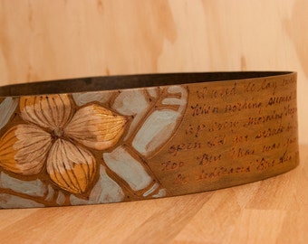 Leather Guitar Strap - Antique Brown - Personalized Smokey Pattern with Flowers