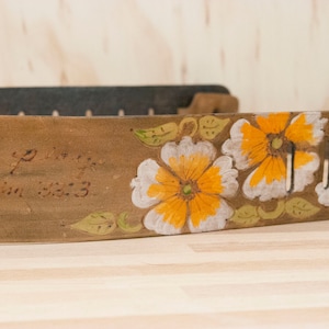 Leather Guitar Strap - Personalized in the Belle pattern with Flowers - orange + brown - Custom Guitar Strap for Electric or Acoustic Guitar