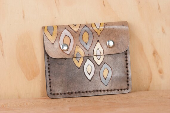 Items similar to Small Wallet - Leather Front Pocket wallet with Coin Pouch - Pato Pattern in ...