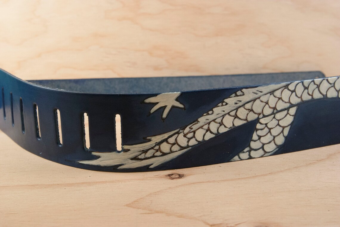 Guitar Strap Leather Dragon Guitar Strap Breathe Pattern Etsy
