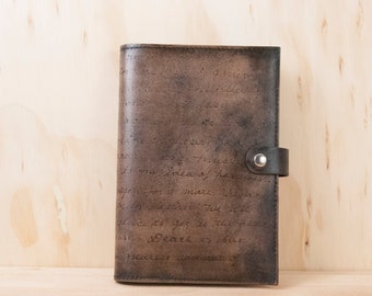 Handgemaakt leren dagboek: gepersonaliseerd smokeypatroon, antiek zwart
