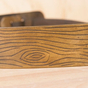 Leather Guitar Strap in the Nice Pattern // Valentines Day Gift // Woodgrain and heart image 3