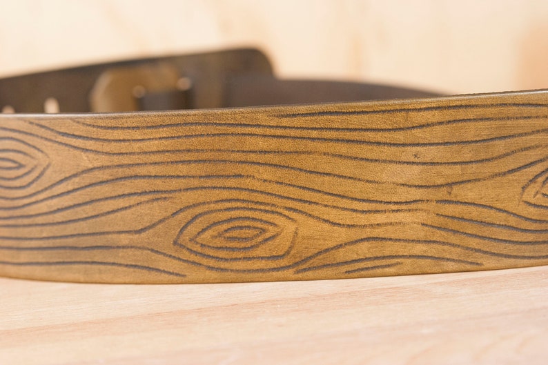 Leather Guitar Strap in the Nice Pattern // Valentines Day Gift // Woodgrain and heart image 3