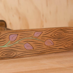 Orchid Guitar Strap Handmade leather in purple, green, antique brown Orchid and wood grain image 5