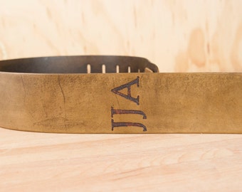 Leather Guitar Strap - Personalized Guitar Strap - Monogram Guitar Strap in Antique Brown