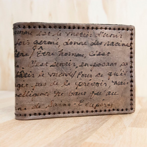 Personalized Leather Bifold Wallet - Antique Black Smokey Pattern