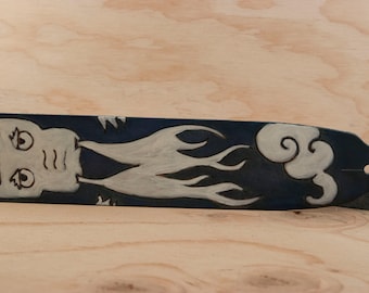 Guitar Strap - Leather Dragon Guitar Strap - Breathe Pattern in Cream and Dark Blue - Handmade Guitar Strap for Acoustic or Electric Guitars