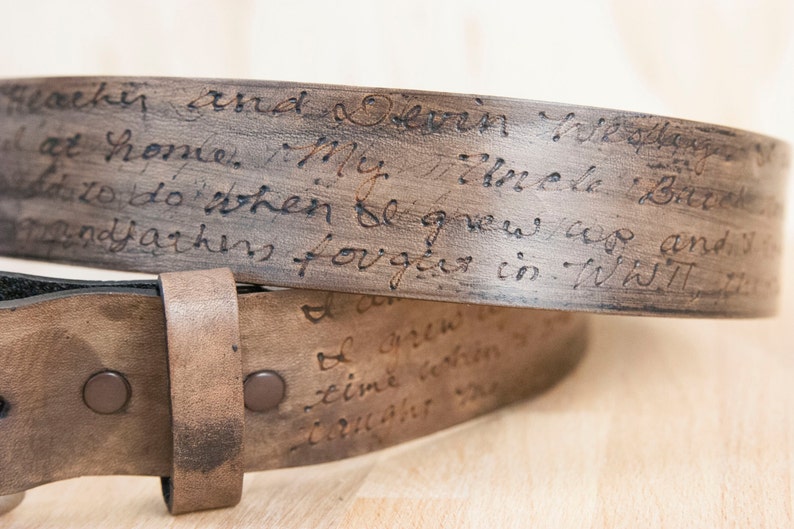 Handmade Mens or Womens Belt with Custom Engraved Inscription Personalized Leather Belt Third Anniversary Gift for Men or Women