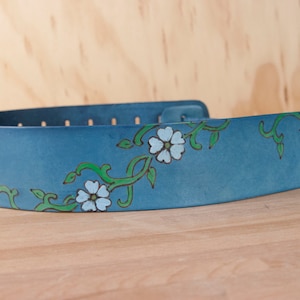 Guitar Strap - Leather in the Willow Pattern with Flowers and Leaves - Handmade Guitar Strap for Acoustic or Electric Guitars