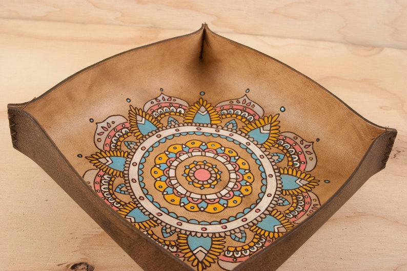 Valet Tray Leather Desk Tray In The Mandala Pattern Etsy Valet Tray Leather Desk Tray In The Mandala Pattern Etsy