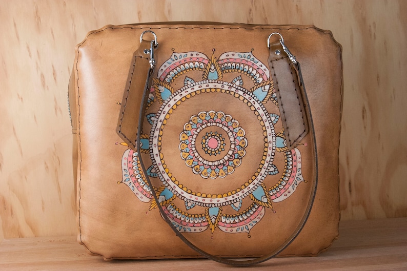 Mandala Pattern in aqua Oversize Purse pink Diaper Bag Leather Tote Leather Weekender Bag for Women and antique brown Laptop