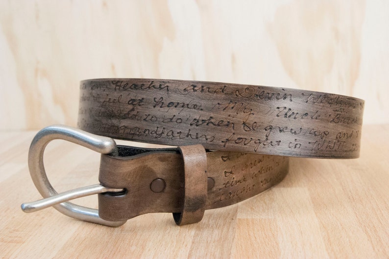 Handmade Mens or Womens Belt with Custom Engraved Inscription Personalized Leather Belt Third Anniversary Gift for Men or Women