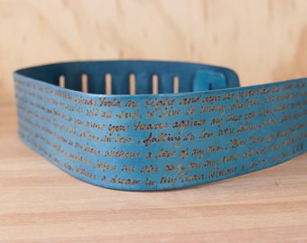 Bracelet guitare en cuir - Motif Smokey personnalisé - Bleu - Bracelet guitare personnalisé pour guitares acoustiques ou électriques