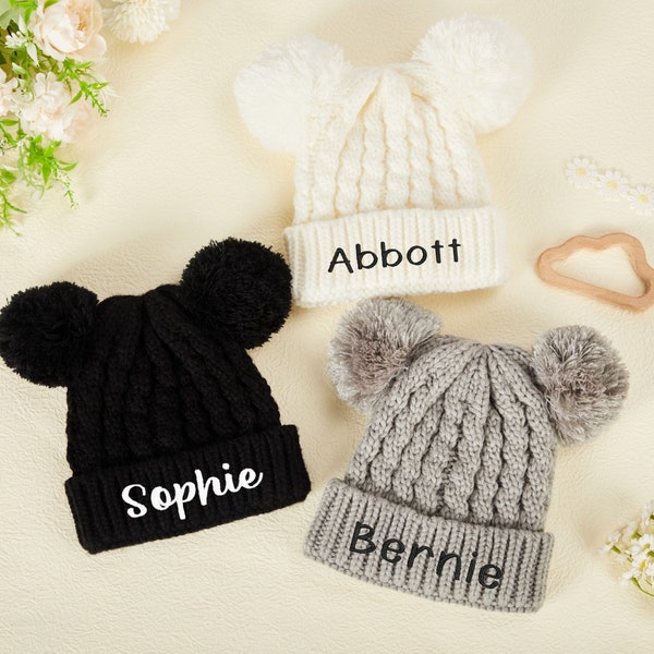 Personalized Newborn Hat,Custom Baby Beanie,Embroidered Bear Baby Knit Hat,Baby Girl Hat,Baby Boy Hat,Baby Christmas Gift, Baby Shower Gifts