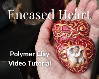 Handmade Heart Art Polymer Clay Video Tutorial Intermediate Heart Box Workshop Mixed Media Clay Heart How To