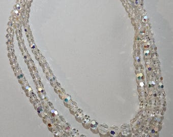 1960年代ヴィンテージABクリスタル溝付きシリンダービーズネックレス