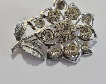 Broche Art Déco, Fleur En Pâte De Verre Et Strass - Occasion En Très Bon état