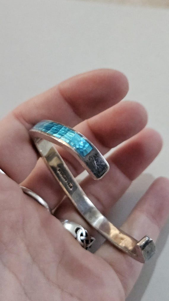 Solid Sterling Silver Turquoise Blue Crackle Glas… - image 6