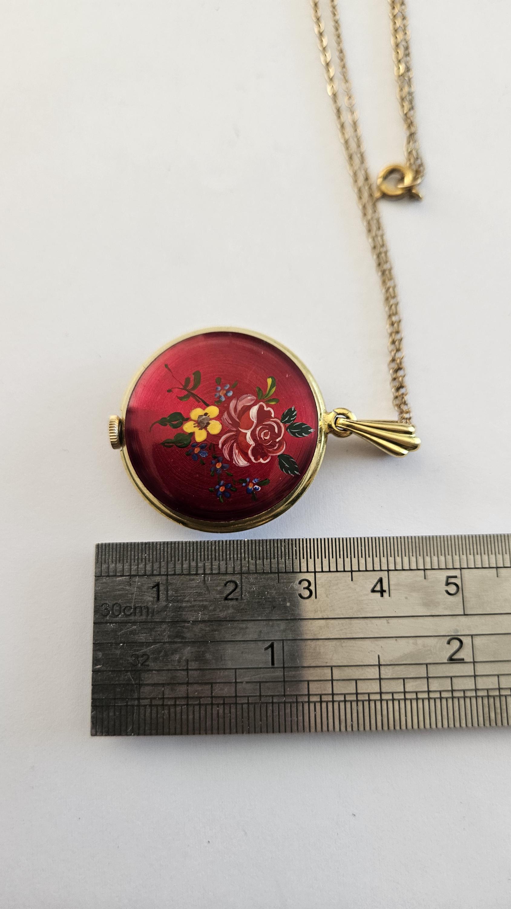 Vintage Bucherer Red Enamel Flower Gold Plated Swiss Made  display picture 1
