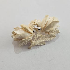 ヴィンテージ クリアペースト ガラス 花柄 大きなブローチピン