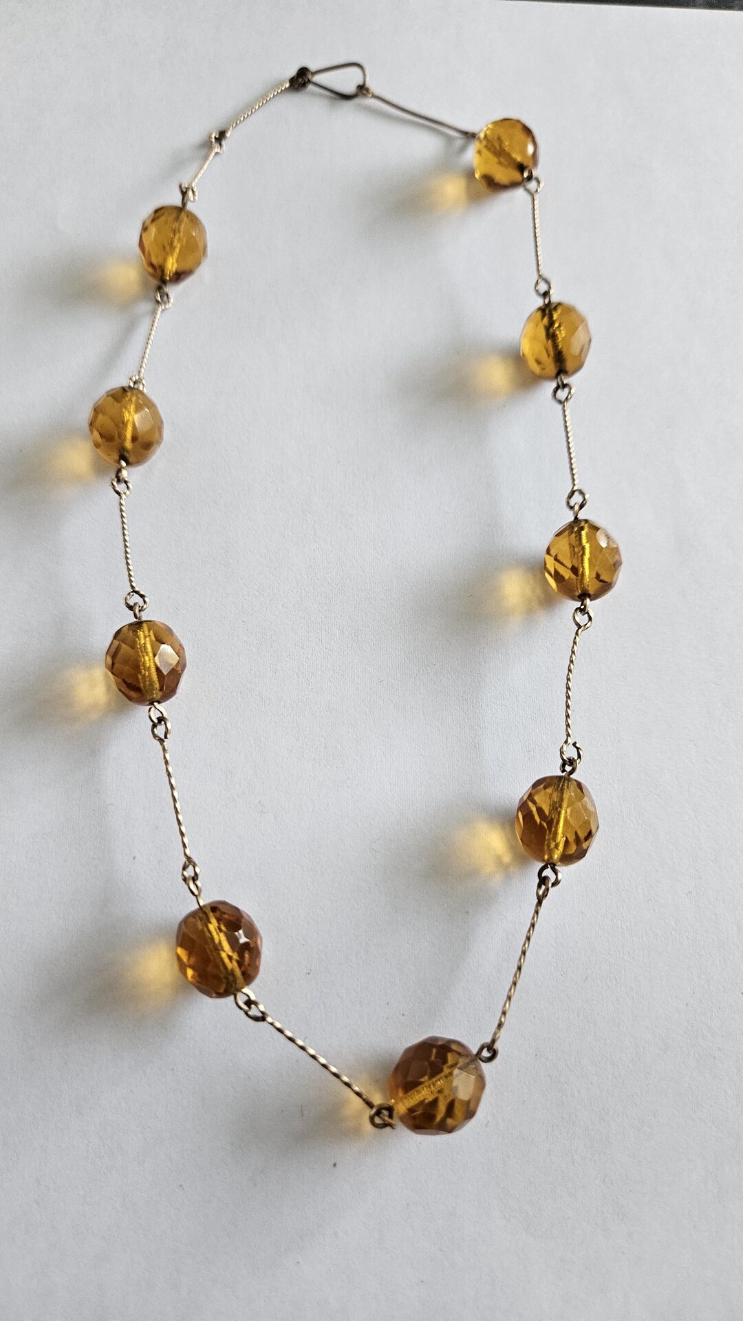 Collier Court Vintage Art Déco - Perles Facettées En Verre Ouraline Multicolore - Bijou Ancien