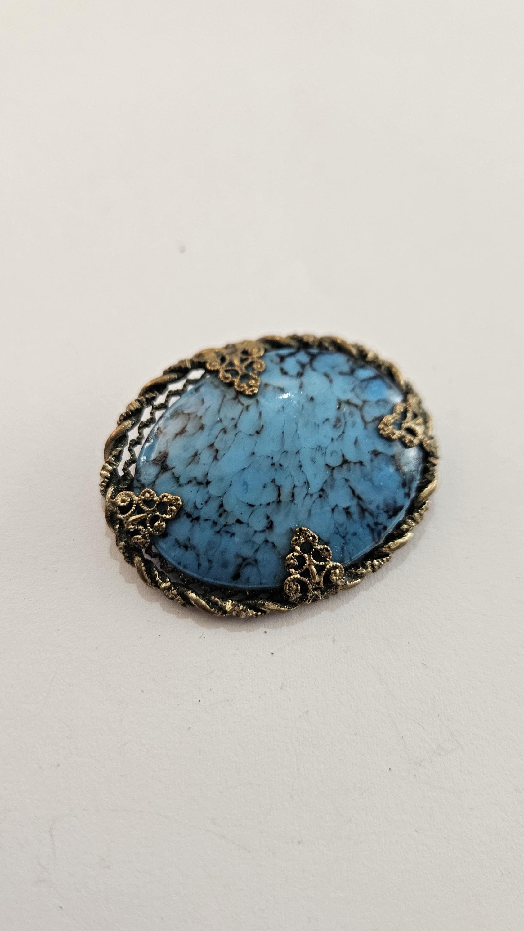 ヴィンテージ 1930 年代 チェコ フィリグリー ターコイズ ガラス