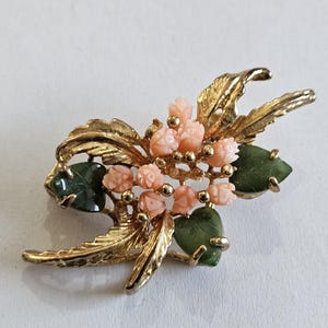 Broche Dorée Plaqué Or Rose – Sculptée Corail Rose, Occasion Bon état