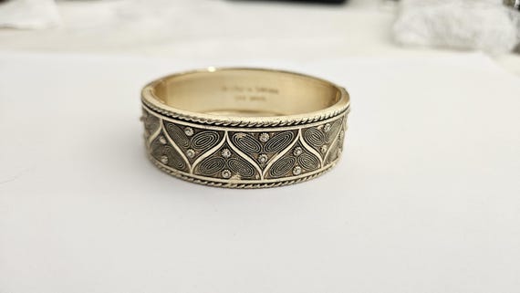 Vintage Tropic Eloxal Aluminium Hinged Bangle Gold Tone 1950s