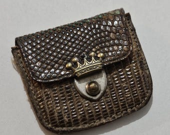 Monedero vintage de piel de lagarto • Mini cartera con cierre de corona de los años 40