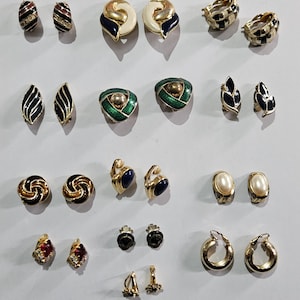 Vintage Gold Plated Enamel Clip On Earrings Joblot Bundle Collection