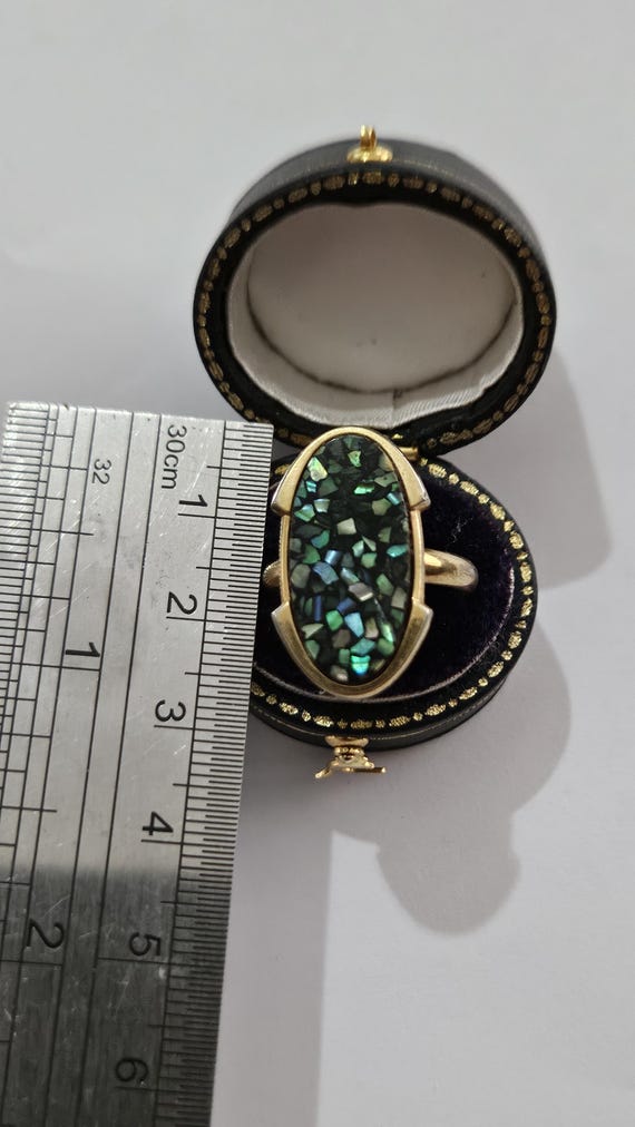 Vintage Abalone Shell Mosaic Statement Ring Large… - image 4