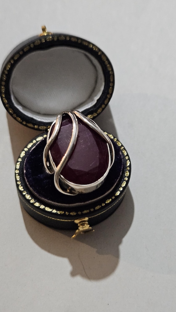 Sterling Silver Ruby Statement Ring – Large Facet… - image 1