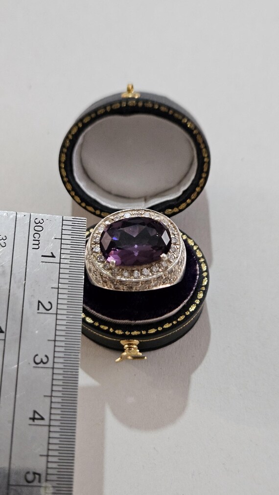 Heavy Sterling Silver Amethyst Statement Ring, La… - image 5