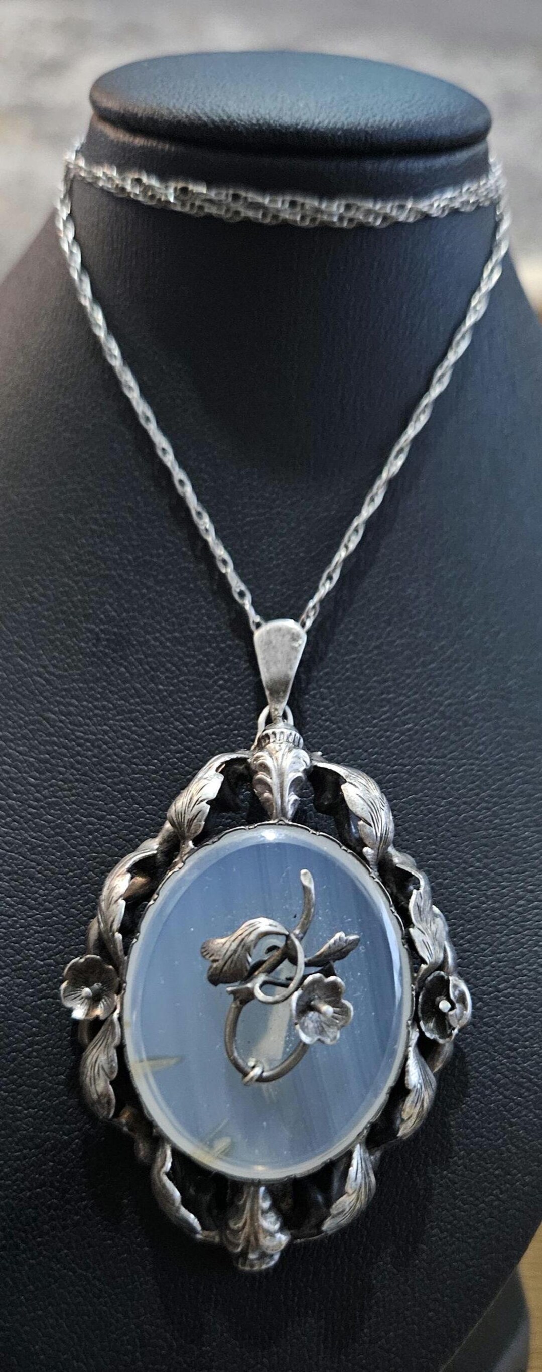 Silver Conversion Antique Victorian Sterling Silver Brooch Conversion Necklace, Floral ...