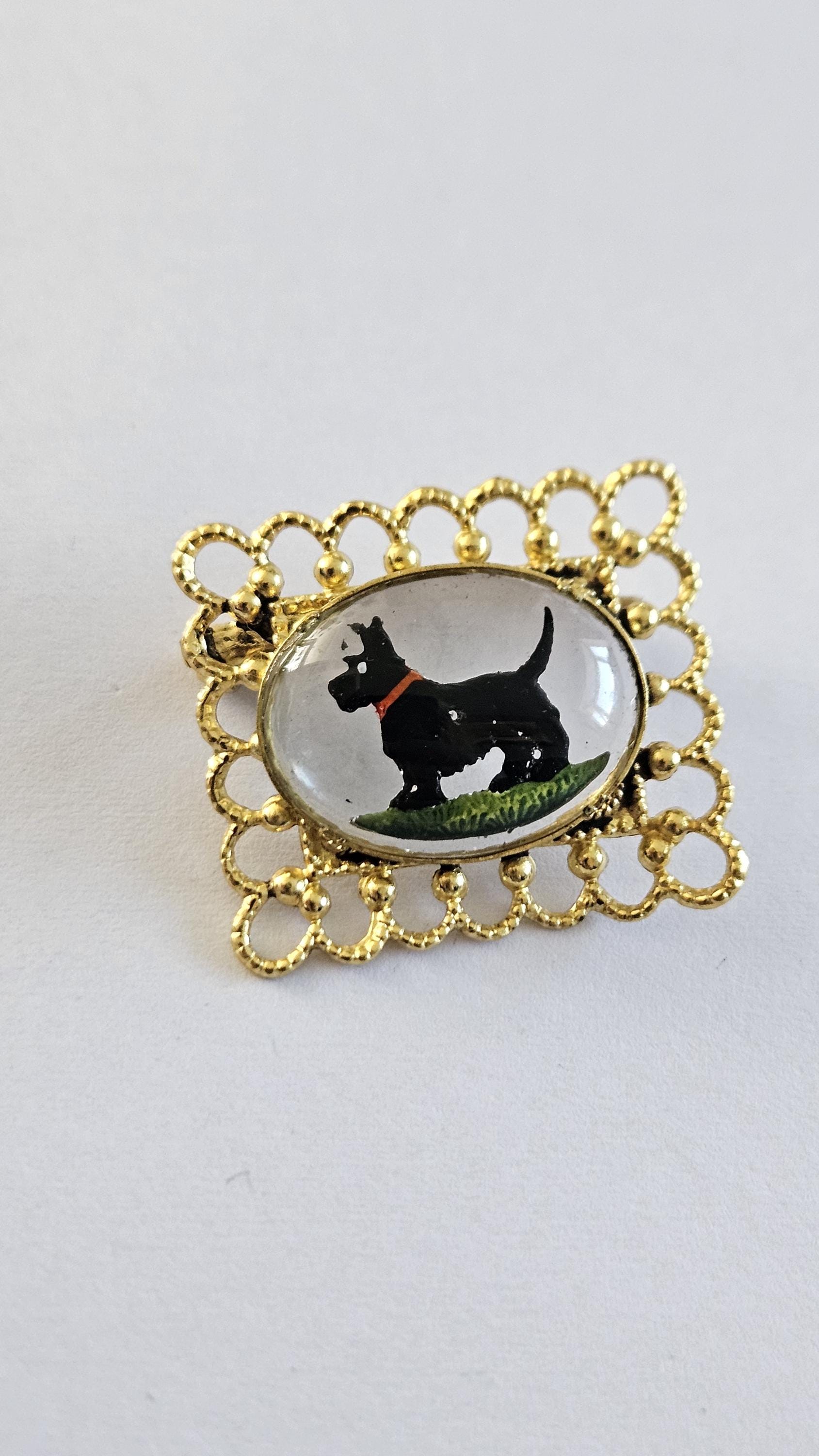 Broche Vintage Coro Scottie Chien Avec Cristal D'Essex - Rare, En Bon état Avec Légère Usure