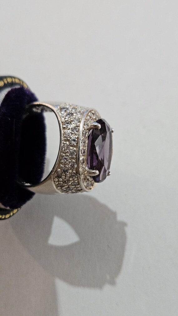 Heavy Sterling Silver Amethyst Statement Ring, La… - image 3