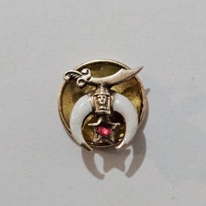 Antique 10ct Gold Masonic Shriner Pin | Victorian Ruby Crescent Moon Star Brooch | Solid Gold Fraternal Lapel Badge c1900