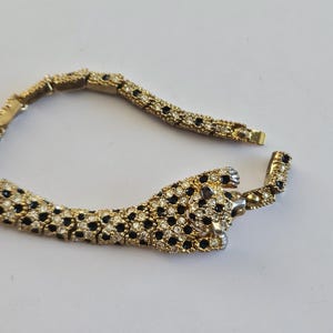 Vintage Gold Plated Paste Glass Leopard Big Cat Articulated Bracelet