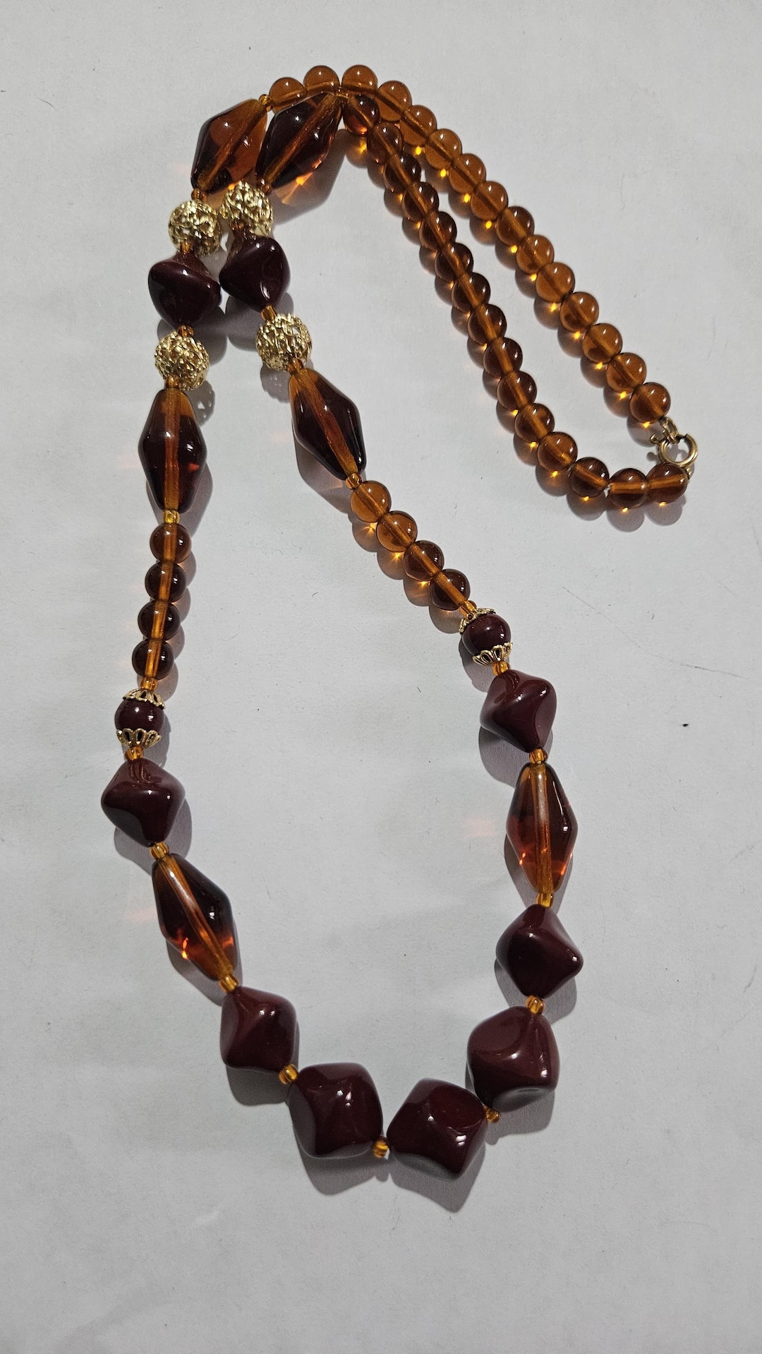 ヴィンテージ アールデコ チェコ 琥珀ガラス ビーズ ネックレス - Etsy