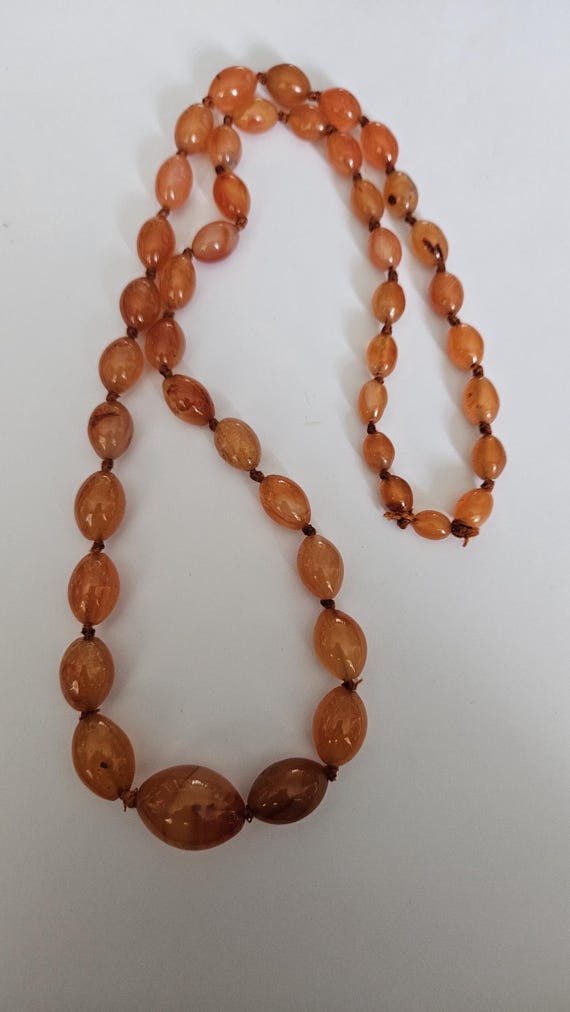 Collier Vintage En Cornaline - Modèle N606 - Pierre Orange/rouge - Occasion (bijou Ancien Sans Marque)