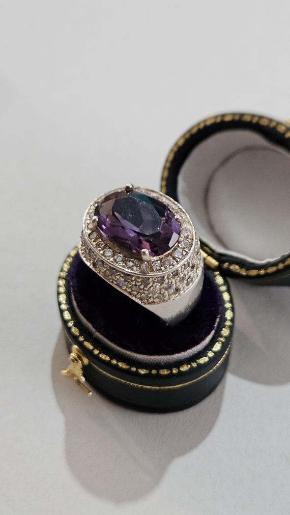 Heavy Sterling Silver Amethyst Statement Ring, La… - image 7