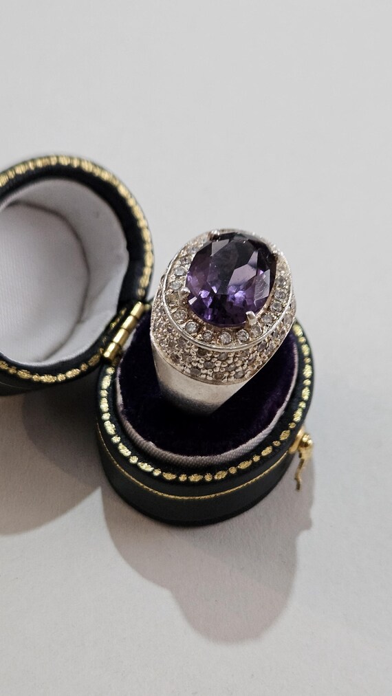 Heavy Sterling Silver Amethyst Statement Ring, La… - image 2