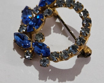 Broche Art Déco Ancienne En Bakélite Et Pâte De Verre Bleue - Cabochons, Collection Vintage