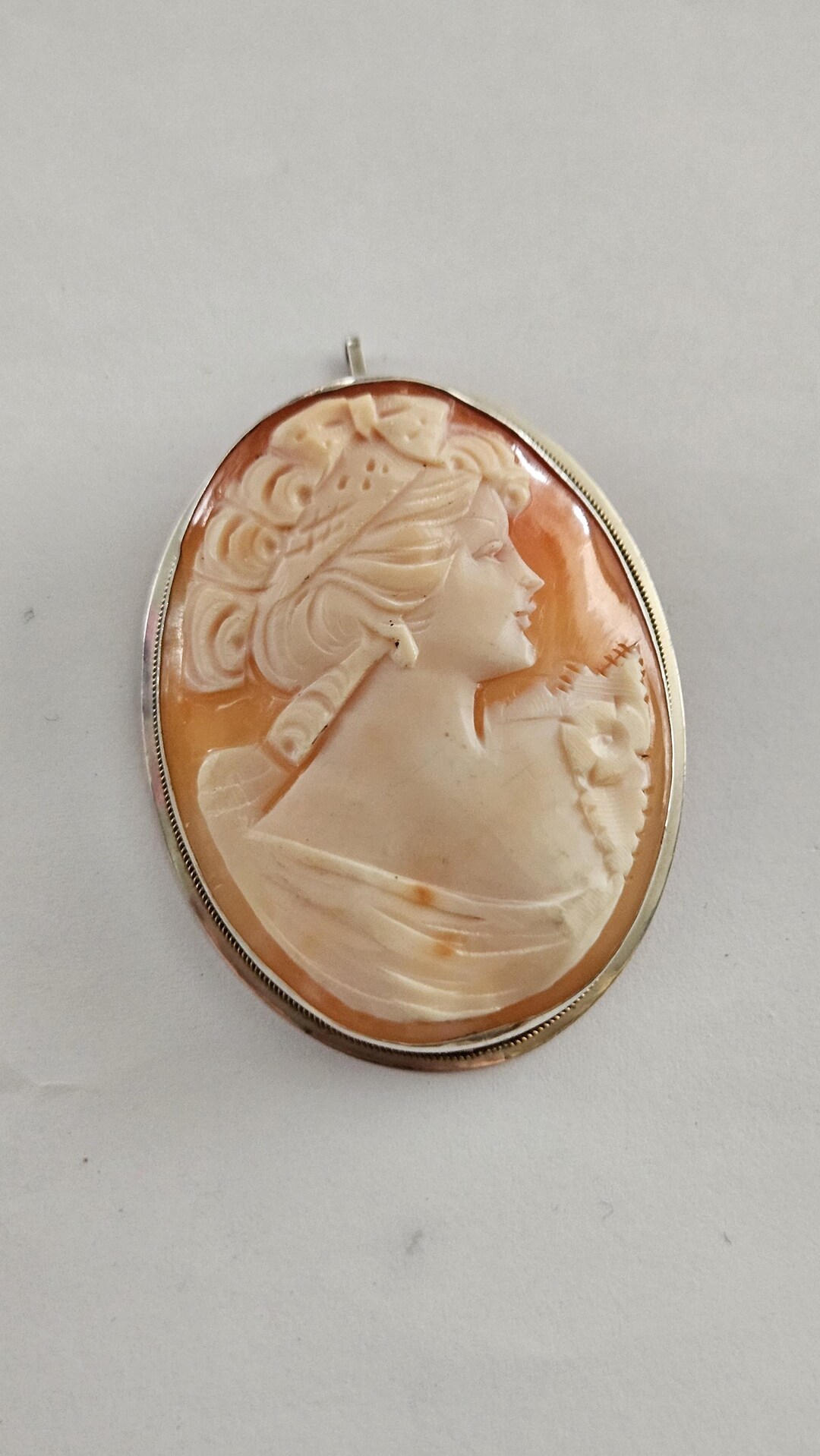 Large Vintage Shell Cameo Brooch Pendant Sterling Silver 925 Hand ...