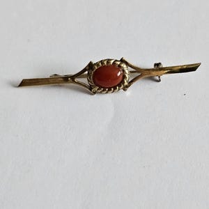 Vintage Art Deco Gold on 800 silver Carnelian Bar Brooch Pin