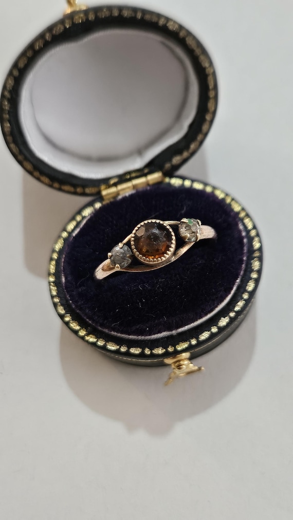 Antique Victorian Gold Shell Paste Ring, Three St… - image 1